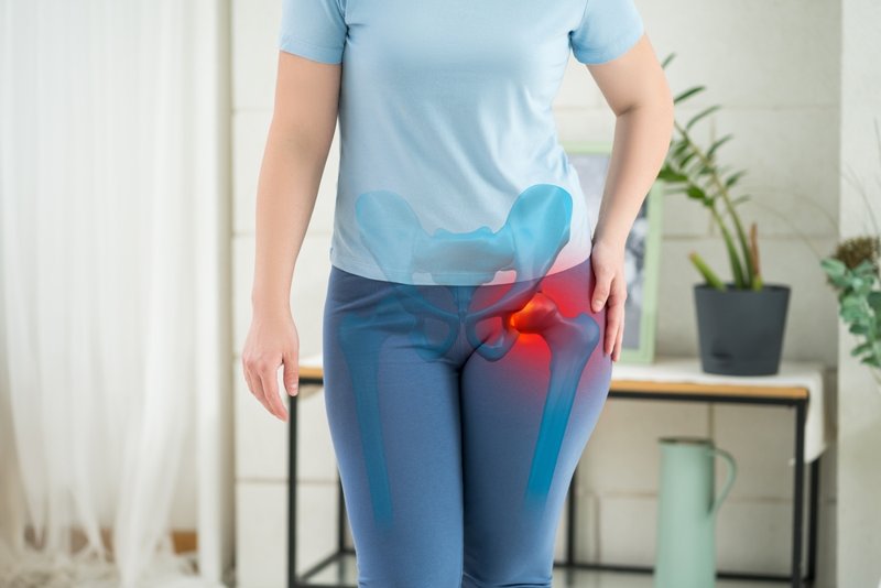 Illustration of hip pain with highlighted pelvic area